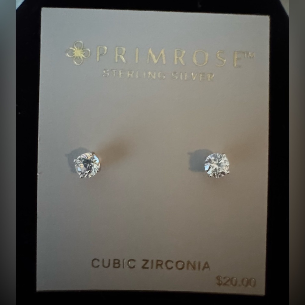 Primrose Sterling Silver Round Cubic Zirconia Stud Earrings New
